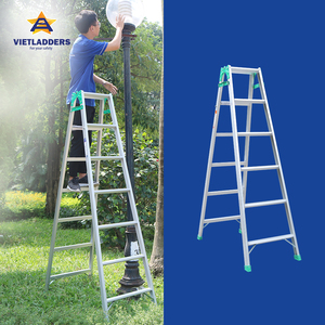 Échelle moderne en aluminium de 3,5 m de hauteur, double face, 2*7 marches, pieds en caoutchouc antidérapants, barres stabilisatrices pliables, 150 kg - Product Image 3