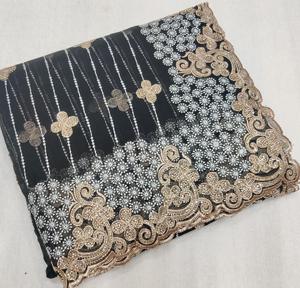 ลายดอก lucknow Chino ผ้าไหม georgette สีทอง Jari Swarovski หินชายแดนสไตล์ชาติพันธุ์ยืดได้ - Product Image 6