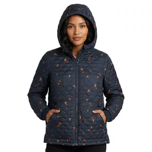 Chaqueta Acolchada Floral de Lona Tejida Personalizada para Mujer, con Capucha, Acolchado de Diamantes, Secado Rápido, OEM, Ligera, de Algodón, Venta al por Mayor - Product Image 1