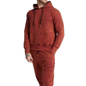 Conjuntos de chándal de ropa informal ecológica para hombres de peso pesado, Sudadera con capucha, pantalones lavados con ácido, ajustados, chándal más grueso OEM - Product Image 1