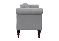 Canapé carré moderne Kamilla, fauteuil deux places, structure en teck massif avec tissu en velours gris, coussins doux pour salon