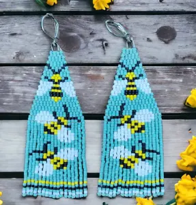 Handmade <b>Magic</b> Honeybee Seed Bead 2-Drop Brick <b>Stitch</b> Fringe Tassel Earring Pattern Bundle Fringe Tassel Earrings - Gold - Long - Product Image 1
