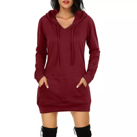 Venta al por mayor de alta calidad de las mujeres Vestido largo con capucha y sudaderas vestido de invierno temporada de peso pesado más largo con capucha de algodón polar