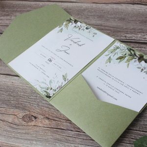 Carte d'invitation de <span class=keywords><strong>mariage</strong></span> en papier mat vert olive pour fête de fiançailles et célébration, invitation de <span class=keywords><strong>mariage</strong></span> à pochette - Product Image 6