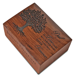 Urna de cremación de palisandro, diseño de árbol de la vida, Placa dorada, recuerdo conmemorativo de madera de mango para cenizas de adultos - Product Image 4