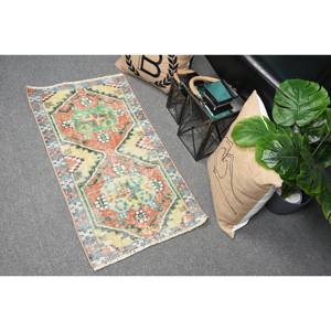 Tapis moderne en laine rouge et vert de 1.6x3 pieds, fait à la main, turc, grande surface, motif abstrait en latex pour couloir, forme rectangulaire - Product Image 4