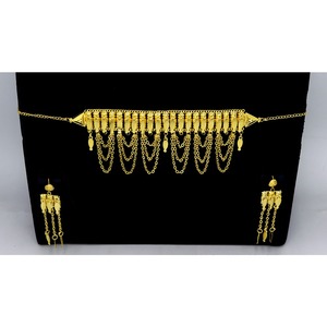 Collier Khanaqi avec boucles d'oreilles Parure de bijoux plaqué or de haute qualité Collier de bijoux de mode Bijoux arabes pour femmes - Product Image 1