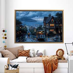 Impression sur toile de paysage urbain d'Istanbul : œuvre d'art de paysage turc, toile encadrée dorée - Product Image 1