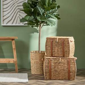 Jardinera redonda de hierro y caña para decoración de jardín y jardinera de mimbre y algas marinas de color natural - Product Image 4