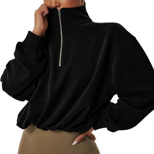 Sudadera con Capucha de Punto para Mujer, Talla Grande, Invierno, Logotipo Personalizado Bordado, Transpirable, Diseño Corto, Ropa Casual de Calle - Product Image 1