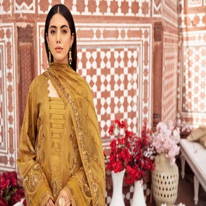 ANDAAZ Trajes de 3 piezas para mujer Diseñador de moda Pakistán e indio Césped Bordado Cuello por Ramsha Volumen Material de algodón para adultos - Product Image 3