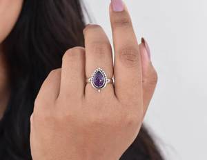 Nouvelle arrivée minimaliste améthyste argent demi-conception bague empilable 925 argent Sterling usine en gros bijoux en vrac - Product Image 3