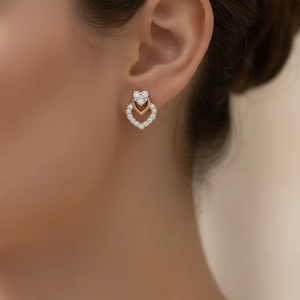 Boucles d'oreilles clous romantiques en or 14 carats et diamants naturels, double cœur, pour femmes - Product Image 5