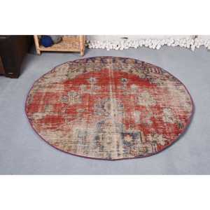 พรมขนแกะสีเบจสีแดง4.7ft X สไตล์วินเทจ4.7ชิ้นทำด้วยมือพร้อมยางด้านหลังเย็บปะติดปะต่อกันลายแอบสแตรกสี่เหลี่ยมผืนผ้าสำหรับวัยรุ่น - Product Image 1