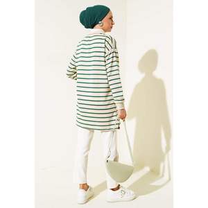 Tunique à col chemise zippé, coupe droite, émeraude TR, taille L - Product Image 4