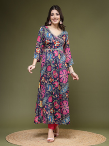 Robe Anarkali trapèze en crêpe de polyester brodée avec miroir, col en V, pour femme, dernière collection de créateur, imprimée, OEM, la plus vendue - Product Image 4