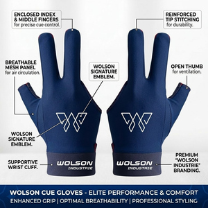 Guantes de Snooker Ligeros de Poliéster/Lycra Wilson Industry, con Tres Dedos y Correa de Muñeca Ajustable para Jugadores de Billar (Hombres) - Product Image 3