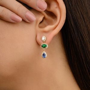 Latest Luxury Handmade Collection of Natural Tsavorite <b>Emerald</b> and Diamond Dangle <b>Earrings</b> in 18k Solid Yellow <b>Gold</b> Jewelry - Product Image 2
