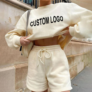 Logo personnalisé 100% coton sweat à capuche et short ensemble deux pièces sweat à capuche shorts costumes shorts décontractés et sweat à capuche jogger ensemble femmes - Product Image 6