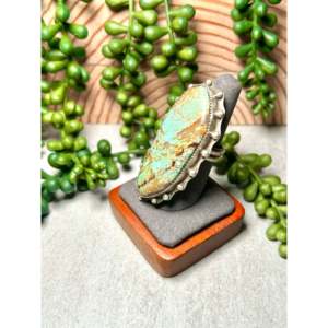 Harold Henio #8 <b>Adjustable</b> Stainless Steel <b>Ring</b> Fashionable Turquoise and Sterling Silver Inlay Bezel Setting Gift - Product Image 3