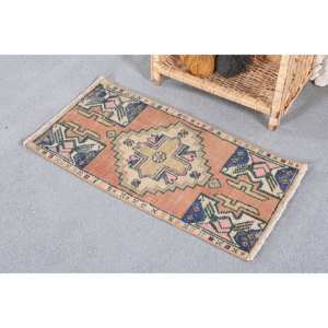 Orange bleu Boho Vintage tapis turc 1.4 X 2.7ft grande surface Rectangle couloir motif laine jonc de mer Latex pour chambre d'adolescent - Product Image 2