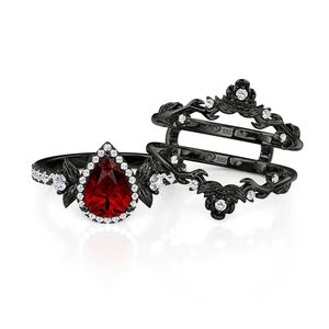 Anillo de Compromiso Jeulia Gótico Negro con Corte de Pera y Diseño Floral - Product Image 3