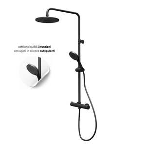 Columna de ducha con estructura de latón telescópica Athens con termostato, juegos de accesorios de baño con acabado negro mate equipados con accesorios - Product Image 3