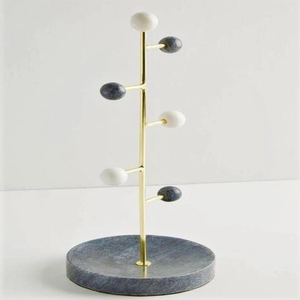 Porte-bijoux en laiton et marbre au design élégant 2 pièces accessoire de salle de maquillage domestique au design simple pour les meilleures ventes - Product Image 6