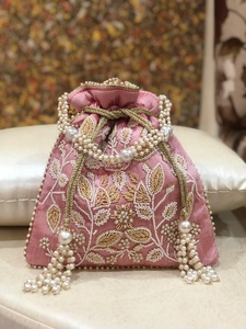 Bolsos Potli de seda a la moda para mujer recién llegados con logotipo personalizado Zari Work, bolso de mano de noche para bolsos de Boda nupcial - Product Image 5