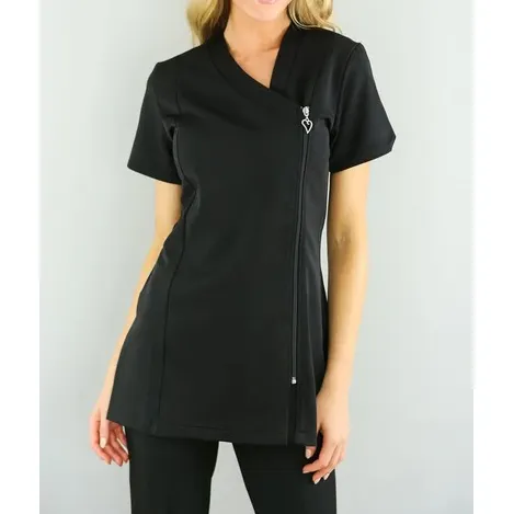 Black cleaning uniform staff uniform for cleaning worker housekeeping tunic with white trim