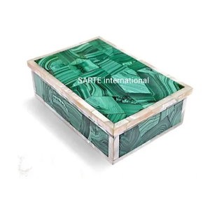 Joyero de malaquita con mármol decorativo de calidad India superior Almacenamiento de lujo caja de regalo personalizada y organizador de baratijas - Product Image 4