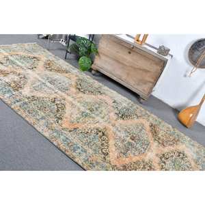 Tapis turc vintage de 4,7 pieds x 11,5 pieds, tapis de salon à tissage plat bleu et beige, en laine avec support en latex, motif patchwork - Product Image 4