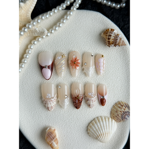 Uñas Postizas Crimson Shell Elegantes y a la Moda - Product Image 3