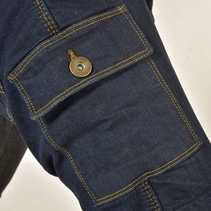 Dark Blue Motorcycle Biker Jeans Denim Breathable Quick Dry with Adjustable Knee Protectors and <b>Black</b> for Comfort Protection - Product Image 4