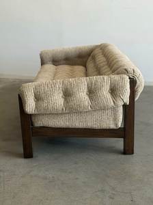 Modern Tufted Chesterfield <b>Sofa</b> Solid <b>Wood</b> <b>Frame</b> Fabric Upholstery Three Seat Rolled Arms Midcentury Design Living RoomFurniture - Product Image 3