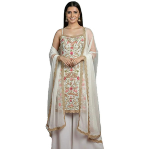 Ensemble Salwar Kameez Trois Pièces en Faux Georgette Lourd avec Broderie Réversible et Éclatante, et Dupatta, pour Mariage et Fêtes - Product Image 1