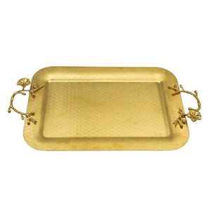 Plateau de service élégant en acier inoxydable martelé doré, plateau décoratif en métal avec accent d'oiseau en feuille dorée de luxe pour la décoration de la maison - Product Image 5
