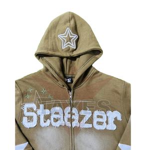 High Quality Cropped Manufacturers <b>Vintage</b> Terry Plus Size Fleece Custom Logo Acid Wash <b>Zip</b> <b>up</b> <b>Hoodies</b> for Men - Product Image 3