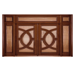 Venta al por mayor Exterior Puerta moderna Villa Muebles de madera maciza Diseños de puerta doble con marcos de madera con acabado natural Clásico - Product Image 1