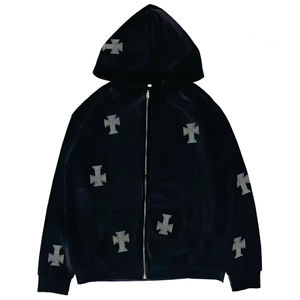 Diseño Casual Zip Up Oversized Cotton Fleece Rhinestone Jogger Pantalones de chándal Sudadera con capucha Pantalones de chándal Flared Chándales Hombres - Product Image 2