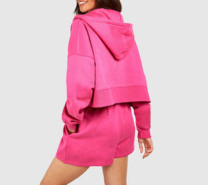 Custom Logo Sportswear Clothing <b>Set</b> Acid Wash Zipper Tracksuit Winter Sweat <b>Shorts</b> <b>and</b> <b>Hoodie</b> - Product Image 5