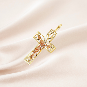 Croix religieuse chrétienne en alliage pour enfants, personnalisable, tendance, bicolore, plaquée or rose et jaune 14 carats - Product Image 4