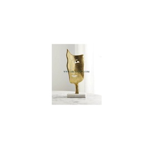 Face Designer Aluminum Pewter Casted Gold Plated Sculpture With White Marble Rectangular Base Sculpture and Objects From India - Product Image 1