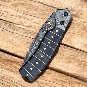 Cuchillo Plegable de Acero de Damasco Personalizado, Mango de Damasco, Hecho a Mano, para Bolsillo, EDC, Caza, Camping, Compatible con OEM y ODM, Punta de Gota, Fácil de Usar - Product Image 2