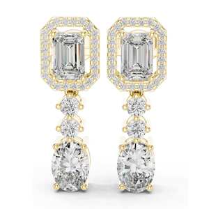 3.03 CT Lab Diamond Drop Earrings Emerald, Oval & Round Cut 10KT, 14KT, 18KT <b>Gold</b> & 925 Silver <b>Rose</b>, Yellow, White <b>Gold</b> - Product Image 2