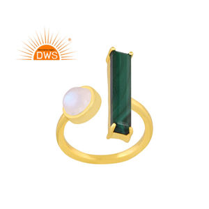 ที่ขายดีที่สุดเงินสเตอร์ลิง18พันชุบทอง Malachite และรุ้งดวงจันทร์หินพลอยแหวน Demi ผู้ผลิตเครื่องประดับปรับ - Product Image 1