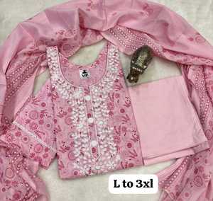 La mejor tela de algodón con bordado de hilo Kurti Pant y Dupatta Woman Fashion Fabricante y proveedor de Surat - Product Image 2