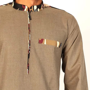 Dernières conceptions d'hommes couleur unie Jubbah Thobes mode musulmane islamique col rond couleur unie Jubba respirant et confortable - Product Image 4