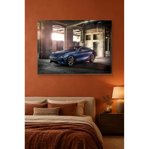 Impression sur toile de la BMW Série 8 bleu marine Fida dans un ancien atelier - Product Image 3