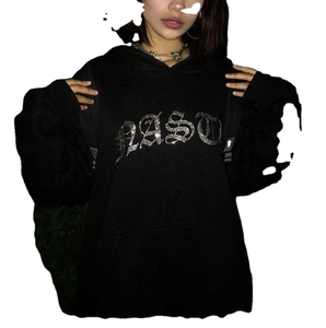 เสื้อฮู้ดดี้ปักคริสตัลแบบกำหนดเอง คุณภาพดีที่สุด เสื้อฮู้ดดี้แบบสวมหัวเต็มตัว ปิดหน้าเรียบง่าย ดีไซน์เรียบง่ายสำหรับผู้หญิง - Product Image 4